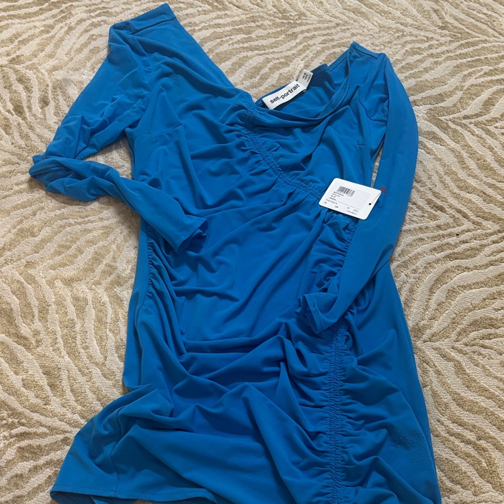 SELF PORTRAIT Vibrant Blue Ruched Dress